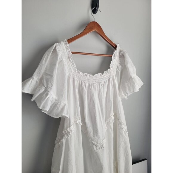 Free People Women Harriet Dress L White Ruffle Cottage Puff Sleeve Midi Boho NWT - Picture 3 of 7